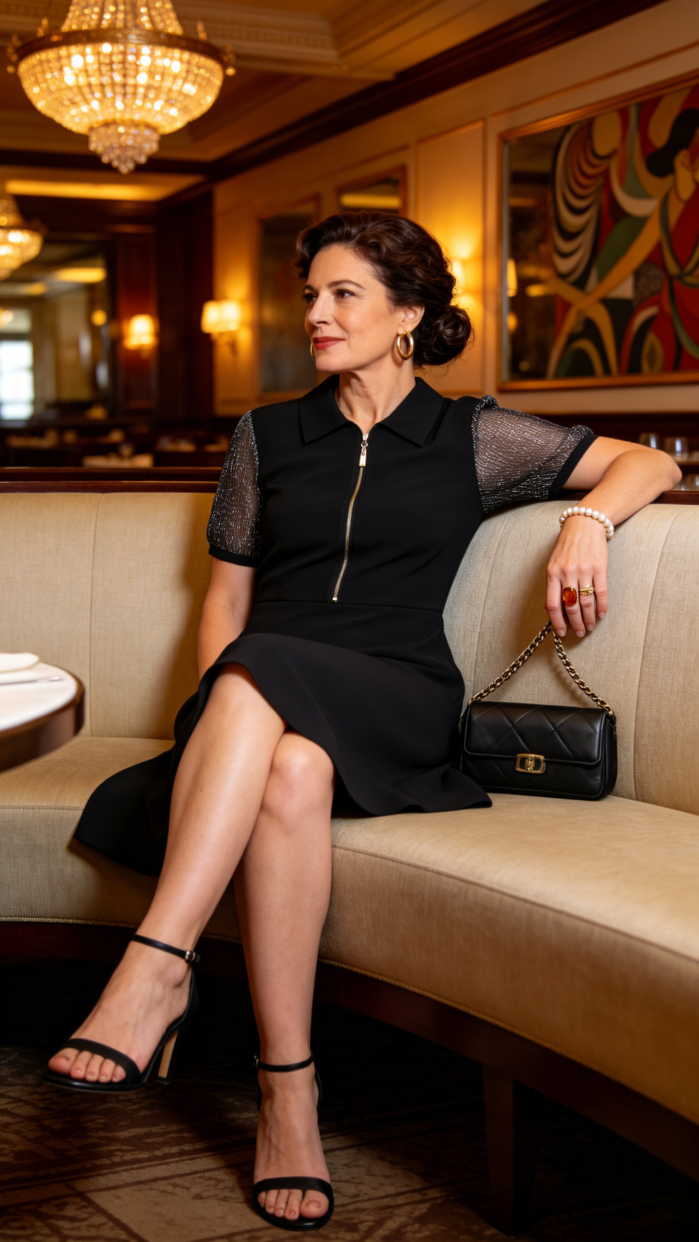 Elegant Black Mesh Sleeve Midi Dress - LAI MENG FIVE CATS
