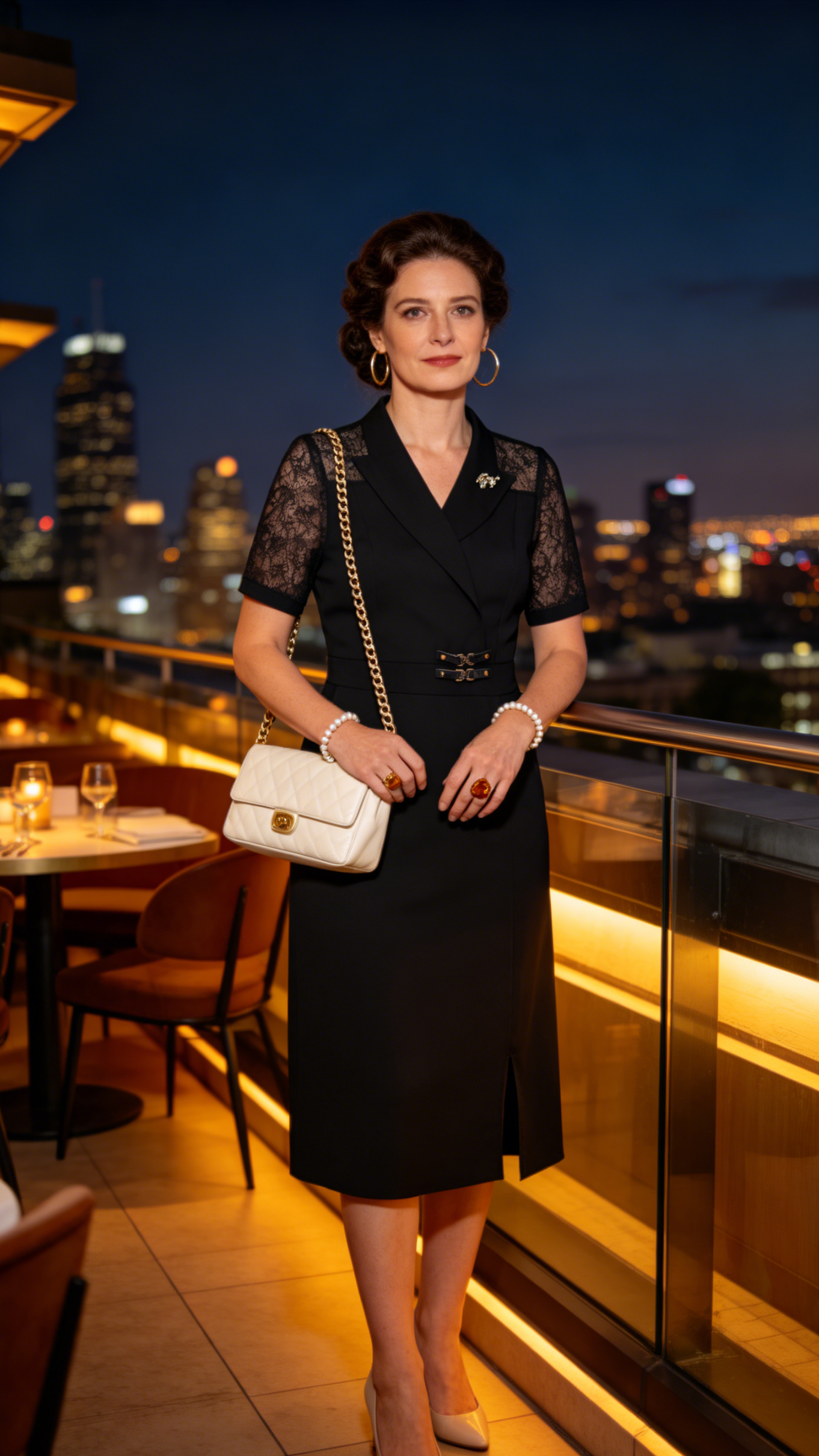 Black A-Line Midi Dress with Lace Sleeve Detail - LAI MENG FIVE CATS