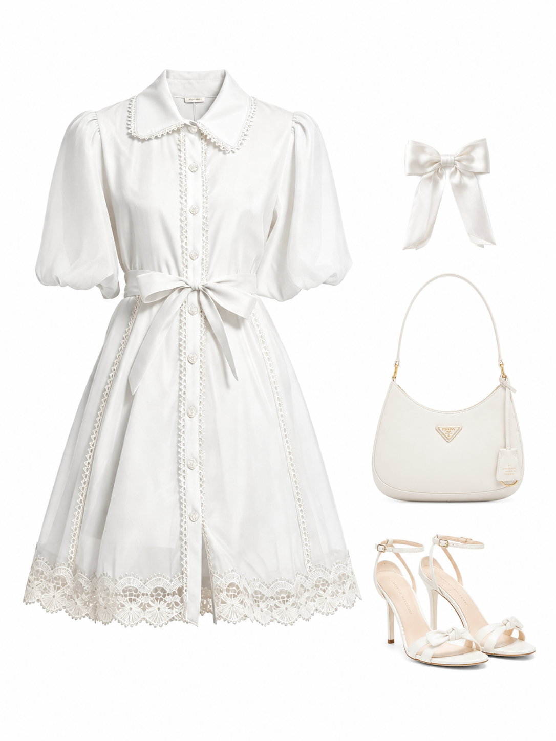 White Lace Trim Chiffon Mini Dress