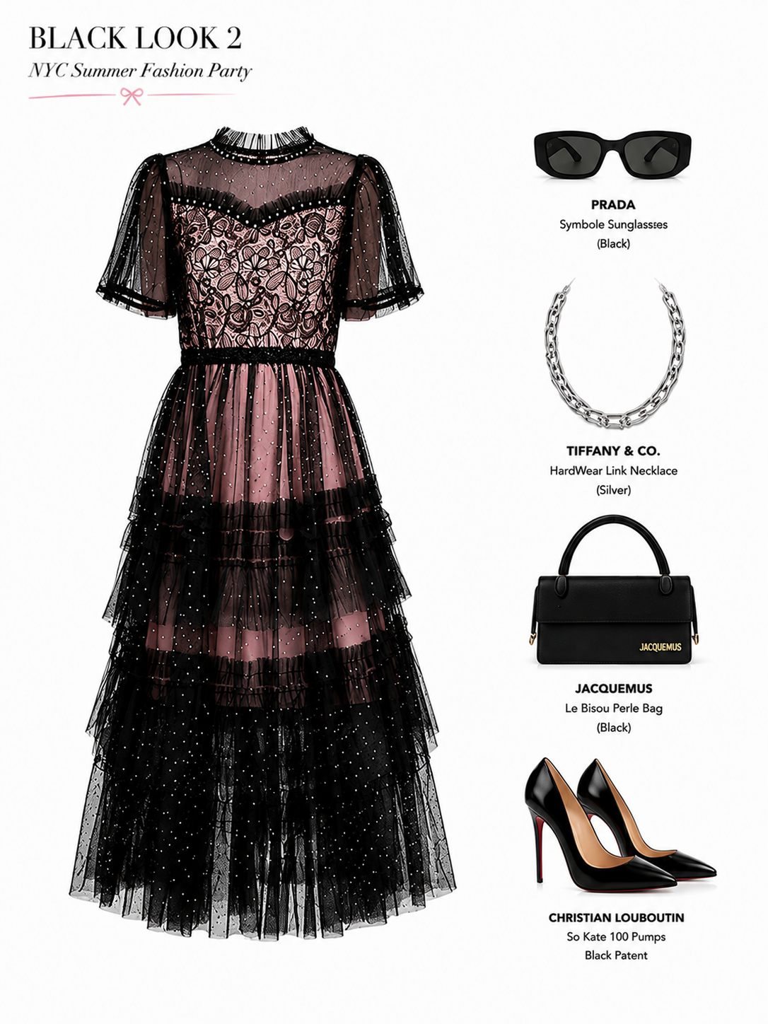 Black Sheer Sleeves Lace Glitter Tulle Dress