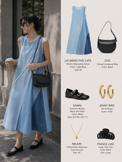 Women's Casual Sleeveless Denim Midi Dress Loose with Pockets