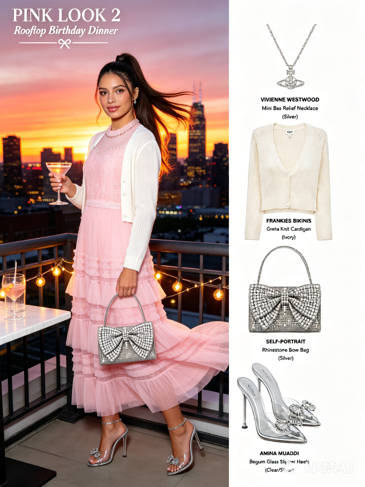 Pink Sheer Sleeves Lace Tiered Tulle Midi Dress