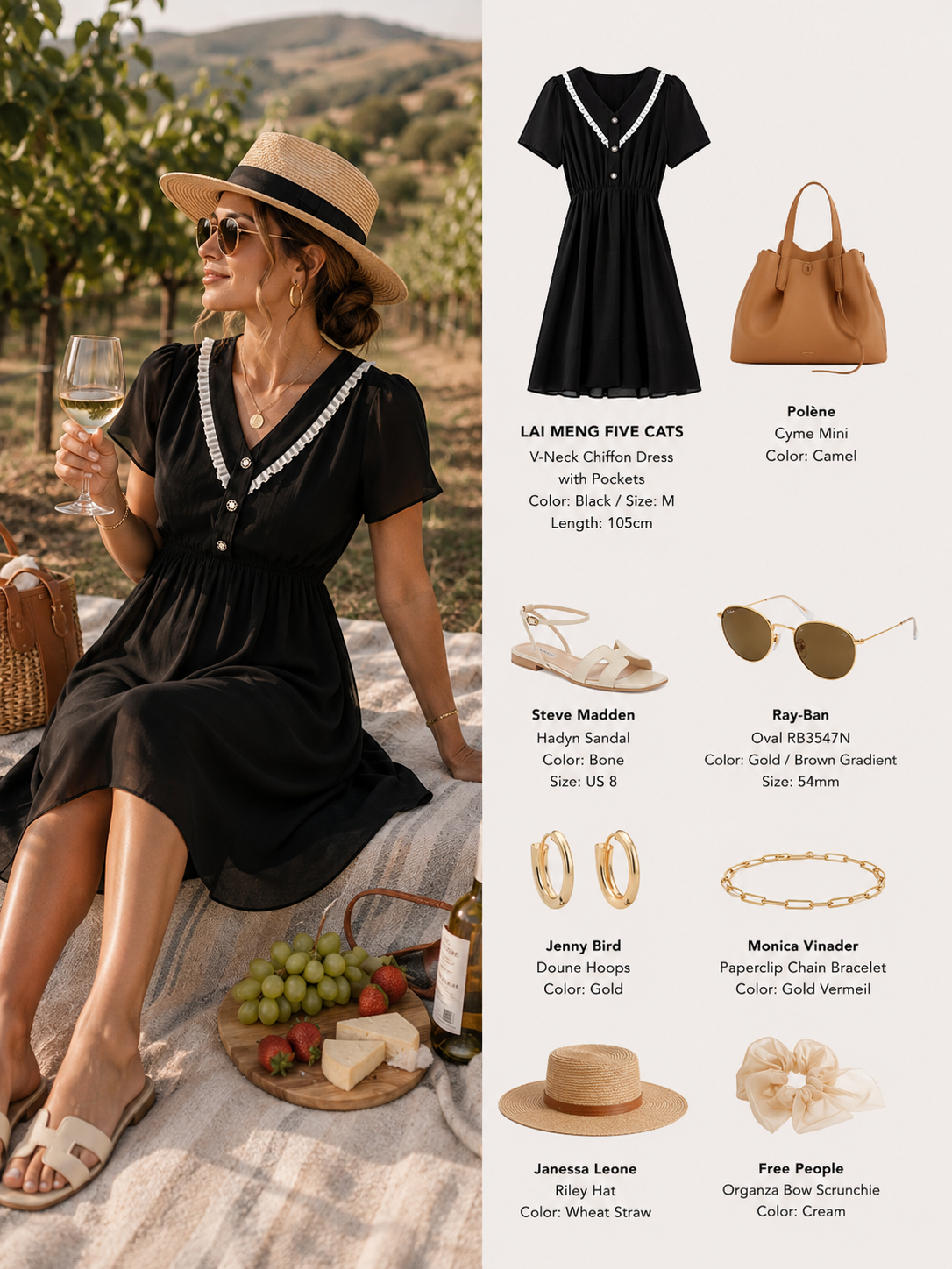 Black Chiffon V-Neck Midi Dress with Pockets