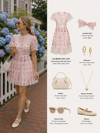 Pink Embroidered Tulle Mini Dress – Romantic Tiered Party Dress