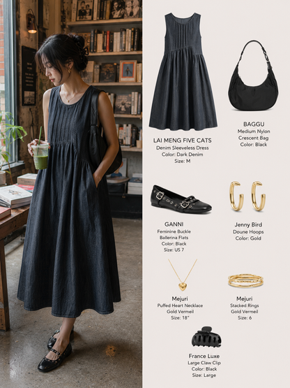 Casual Sleeveless Denim Loose Vest Midi Dress with Pockets