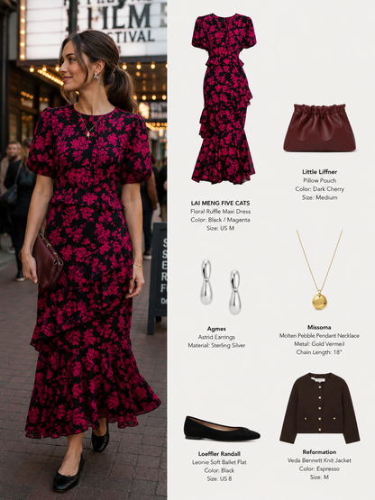 LAI MENG FIVE CATS Floral Chiffon Ruffle Maxi Dress - LAI MENG FIVE CATS