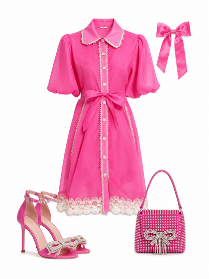 Hot Pink Chiffon Button Up Mini Dress