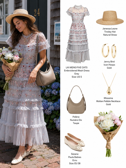 Romantic Floral Embroidered Ruffle Midi Dress