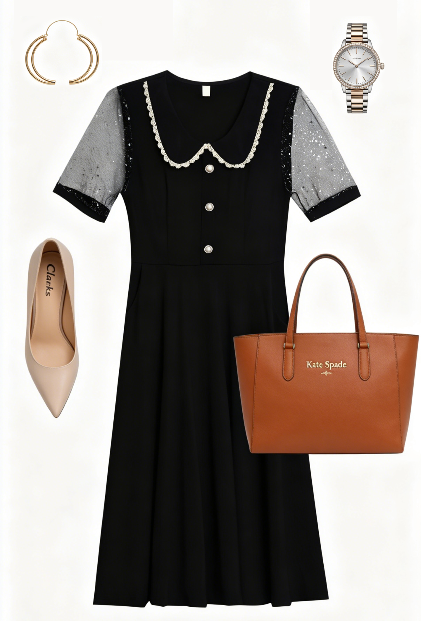 Elegant Mesh Sleeve Midi Dress with Pockets - LAI MENG FIVE CATS