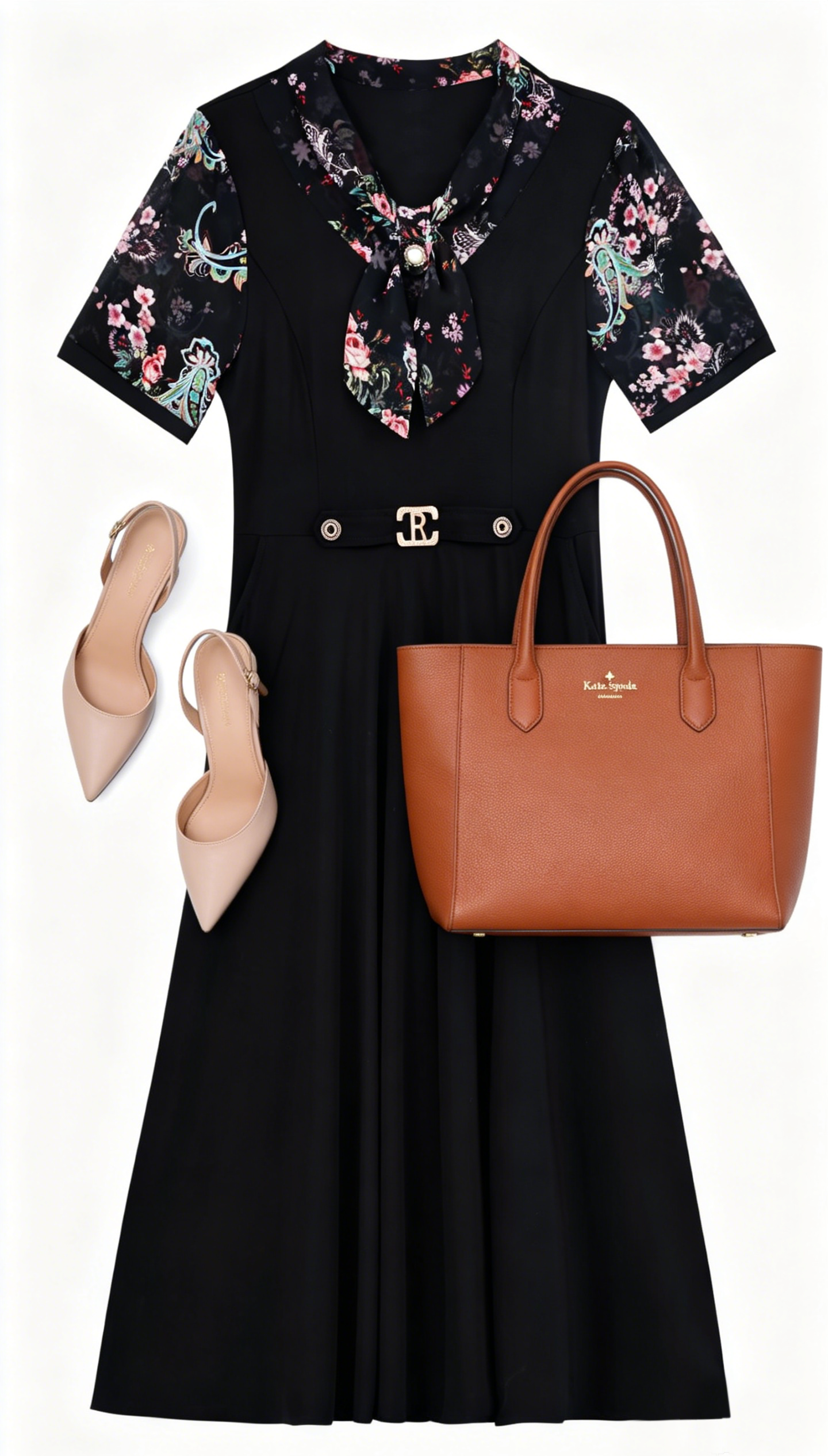 Elegant Floral Sleeve A-Line Midi Dress - LAI MENG FIVE CATS