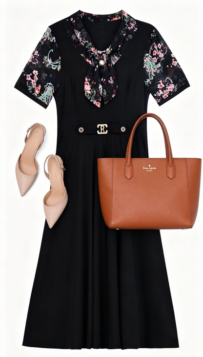 Elegant Floral Sleeve A-Line Midi Dress - LAI MENG FIVE CATS