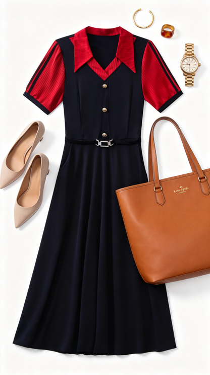 Elegant Colorblock Summer Midi Dress - LAI MENG FIVE CATS