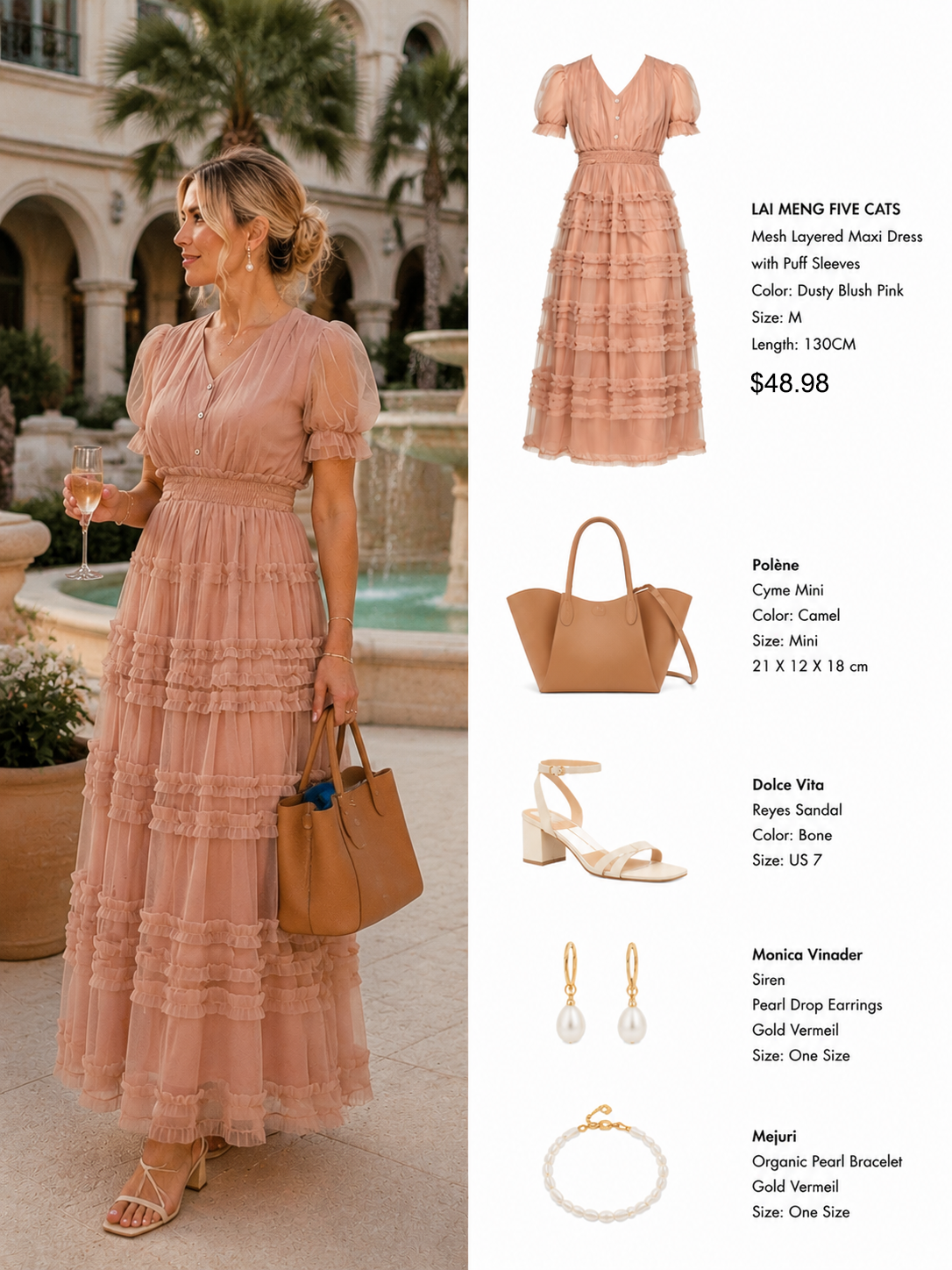 LAI MENG FIVE CATS Dusty Blush Mesh Maxi Dress