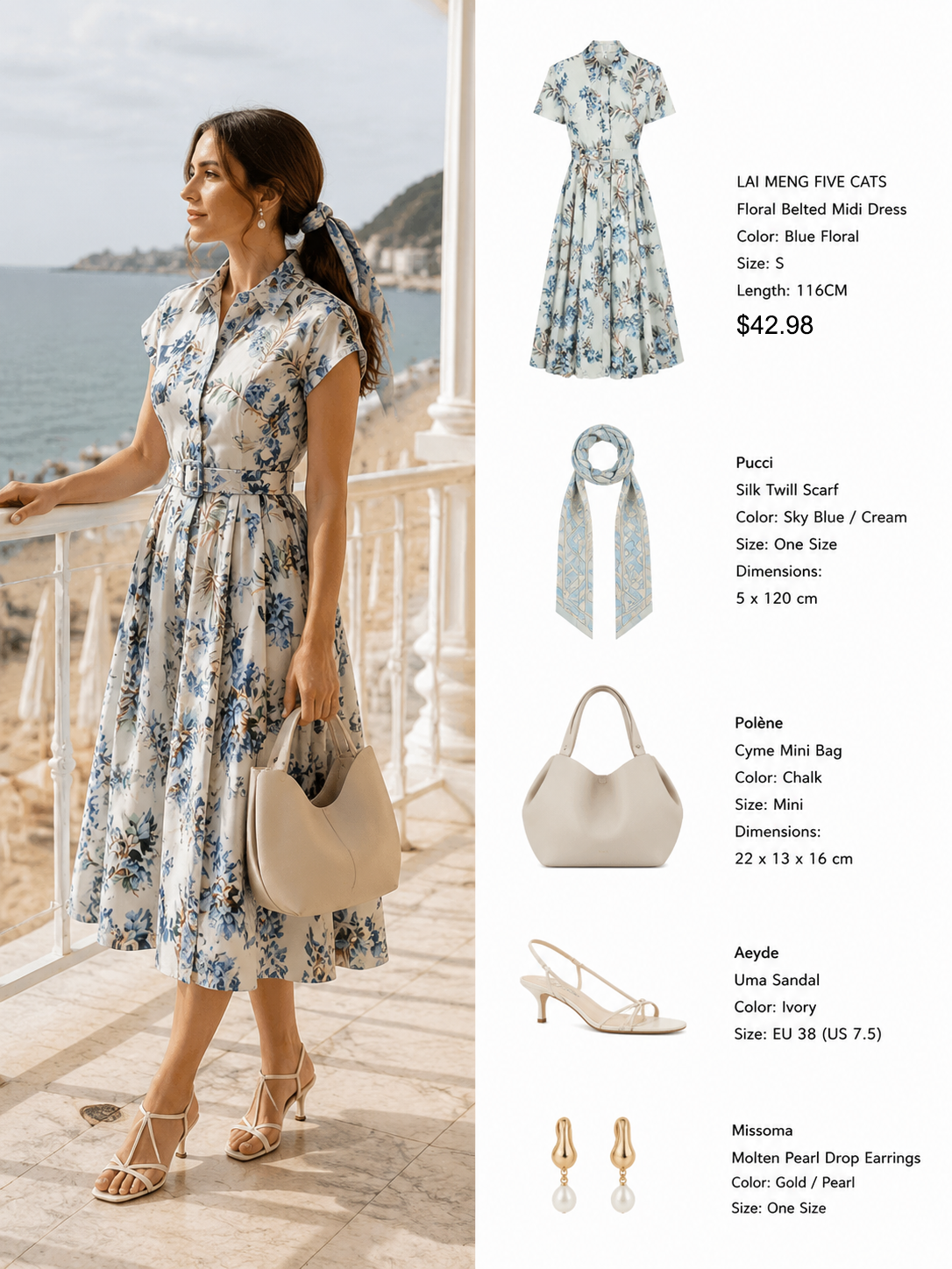 Blue Floral Belted Midi Dress – Coastal Heirloom Style