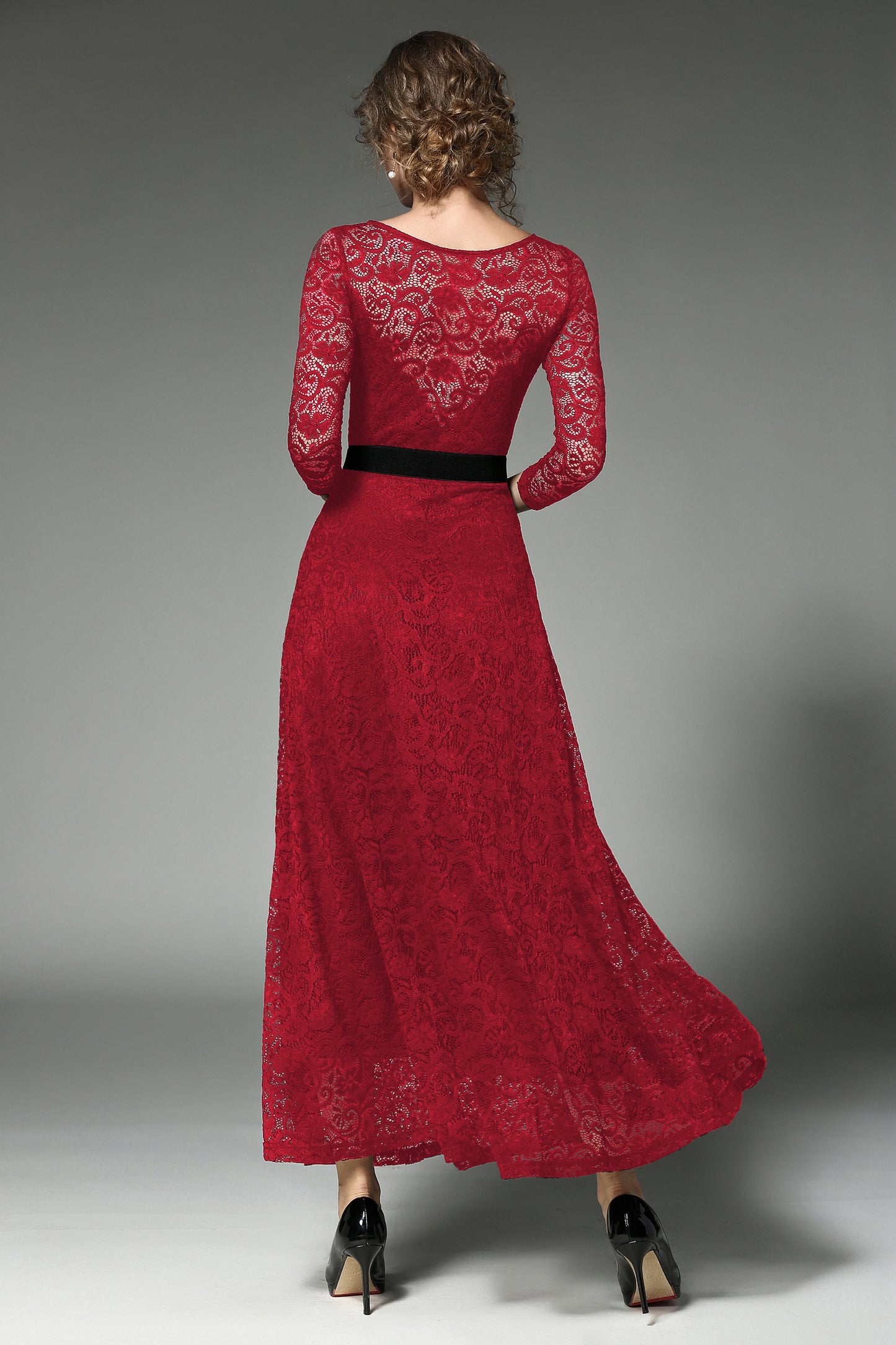 SSY-Women's 3/4 Sleeve Lace Overlay Maxi Dress