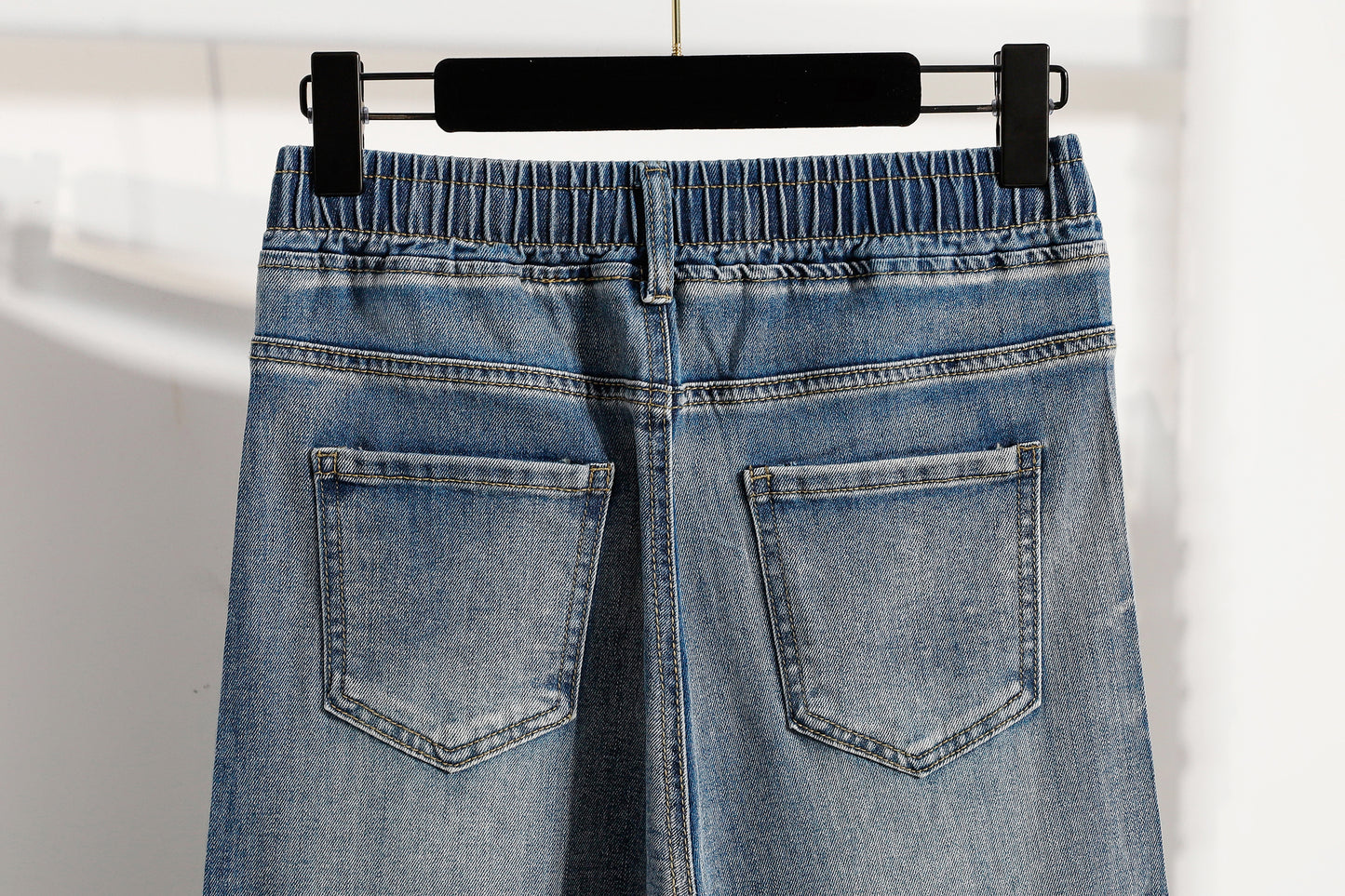 26-Women's Jeans Elastic Waist Baggy Wide Leg Denim
