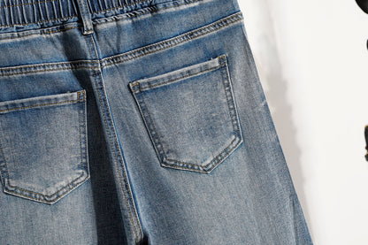 26-Women's Jeans Elastic Waist Baggy Wide Leg Denim