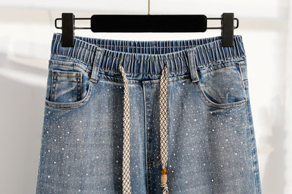 26-Women's Jeans Elastic Waist Baggy Wide Leg Denim