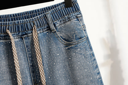 26-Women's Jeans Elastic Waist Baggy Wide Leg Denim