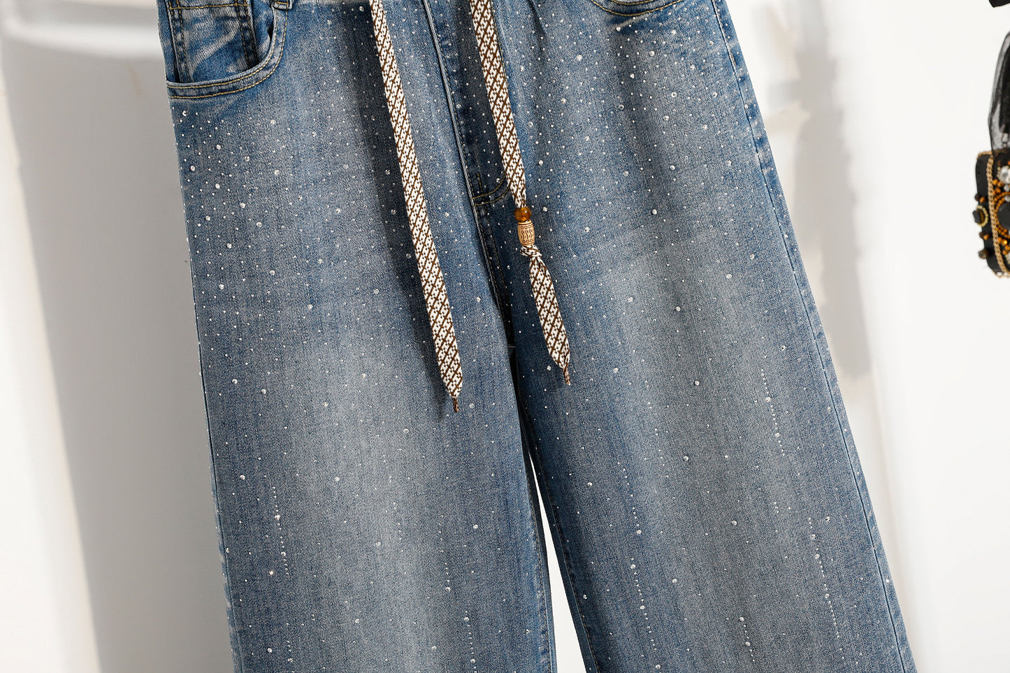 26-Women's Jeans Elastic Waist Baggy Wide Leg Denim