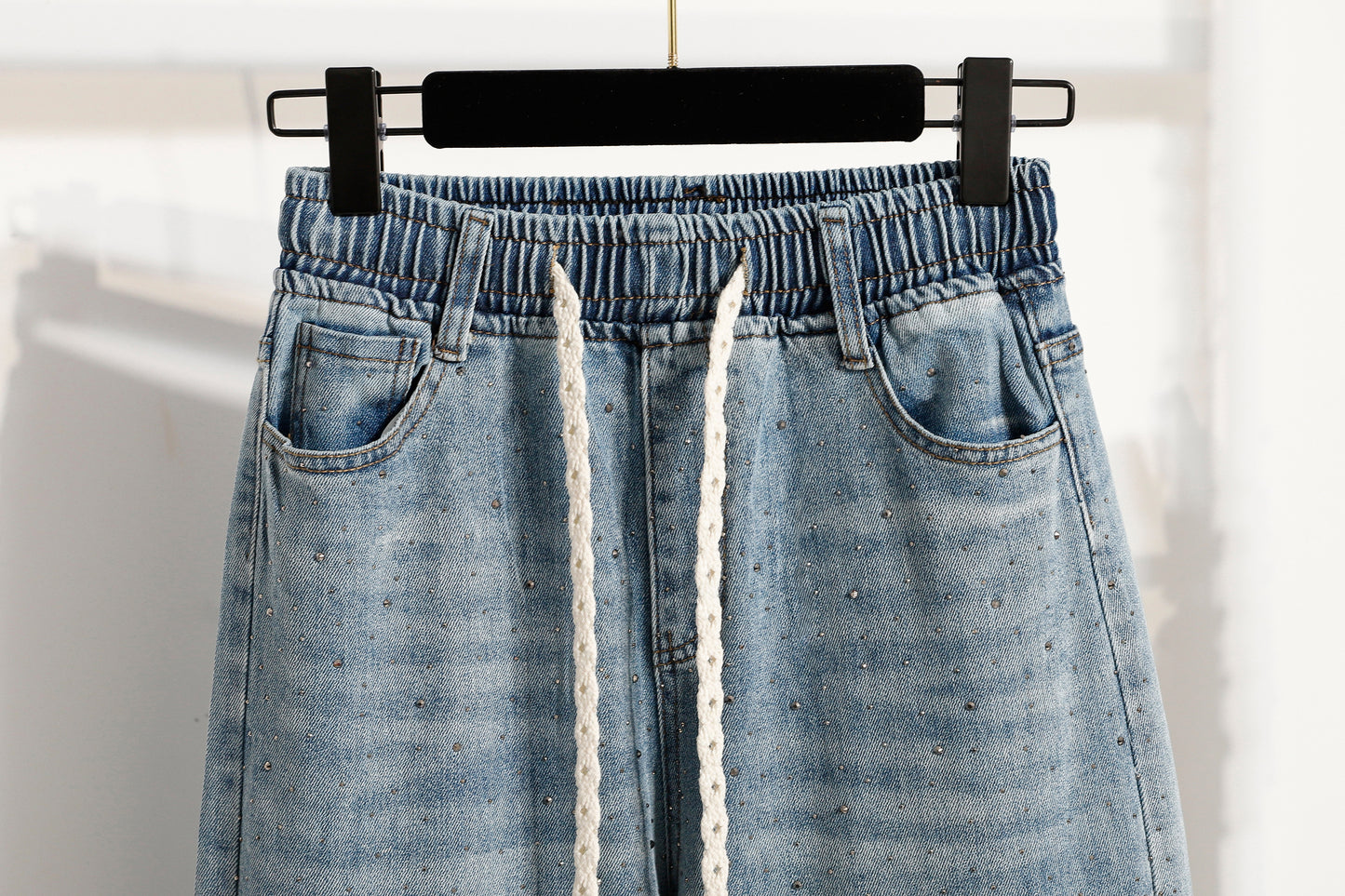 26-Women's Jeans Elastic Waist Baggy Wide Leg Denim