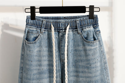 26-Women's Jeans Elastic Waist Baggy Wide Leg Denim