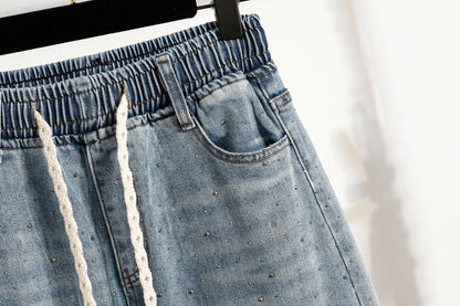 26-Women's Jeans Elastic Waist Baggy Wide Leg Denim