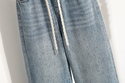 26-Women's Jeans Elastic Waist Baggy Wide Leg Denim