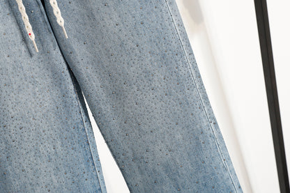 26-Women's Jeans Elastic Waist Baggy Wide Leg Denim