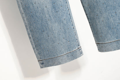 26-Women's Jeans Elastic Waist Baggy Wide Leg Denim