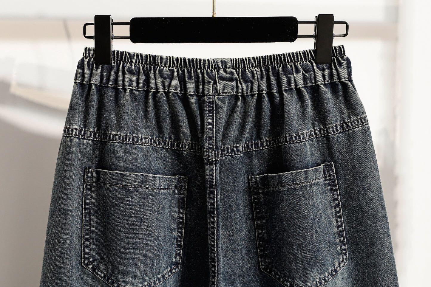 26-Women's Baggy Jeans Elastic Waist Loose Denim Pants