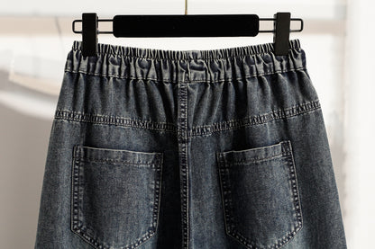 26-Women's Baggy Jeans Elastic Waist Loose Denim Pants