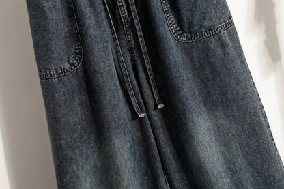 26-Women's Baggy Jeans Elastic Waist Loose Denim Pants