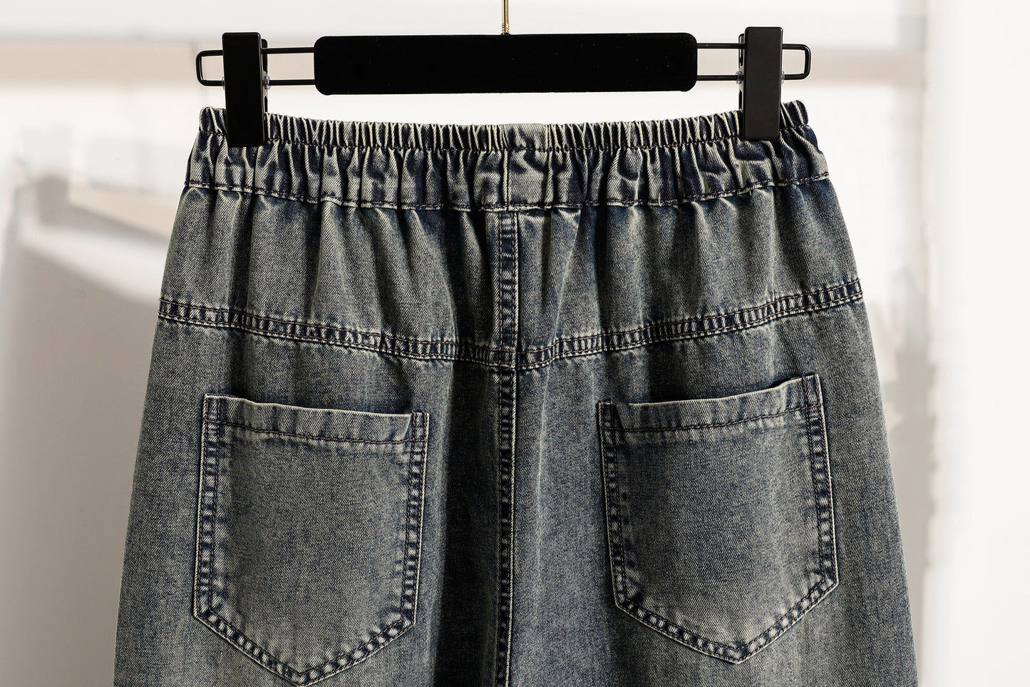 26-Women's Baggy Jeans Elastic Waist Loose Denim Pants