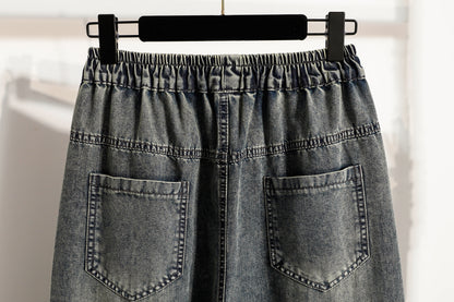 26-Women's Baggy Jeans Elastic Waist Loose Denim Pants