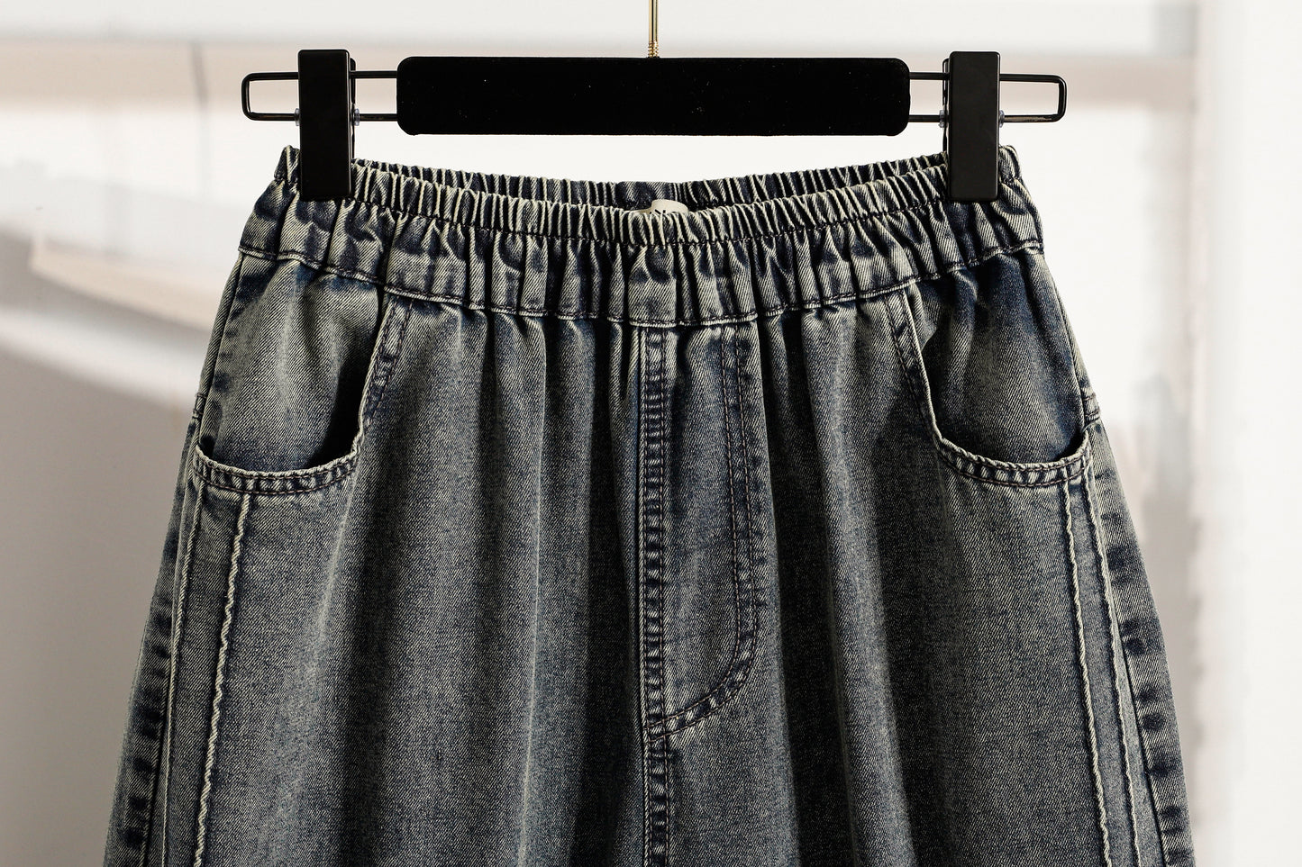 26-Women's Baggy Jeans Elastic Waist Loose Denim Pants