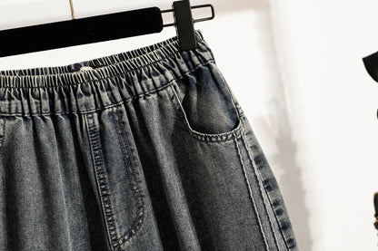 26-Women's Baggy Jeans Elastic Waist Loose Denim Pants