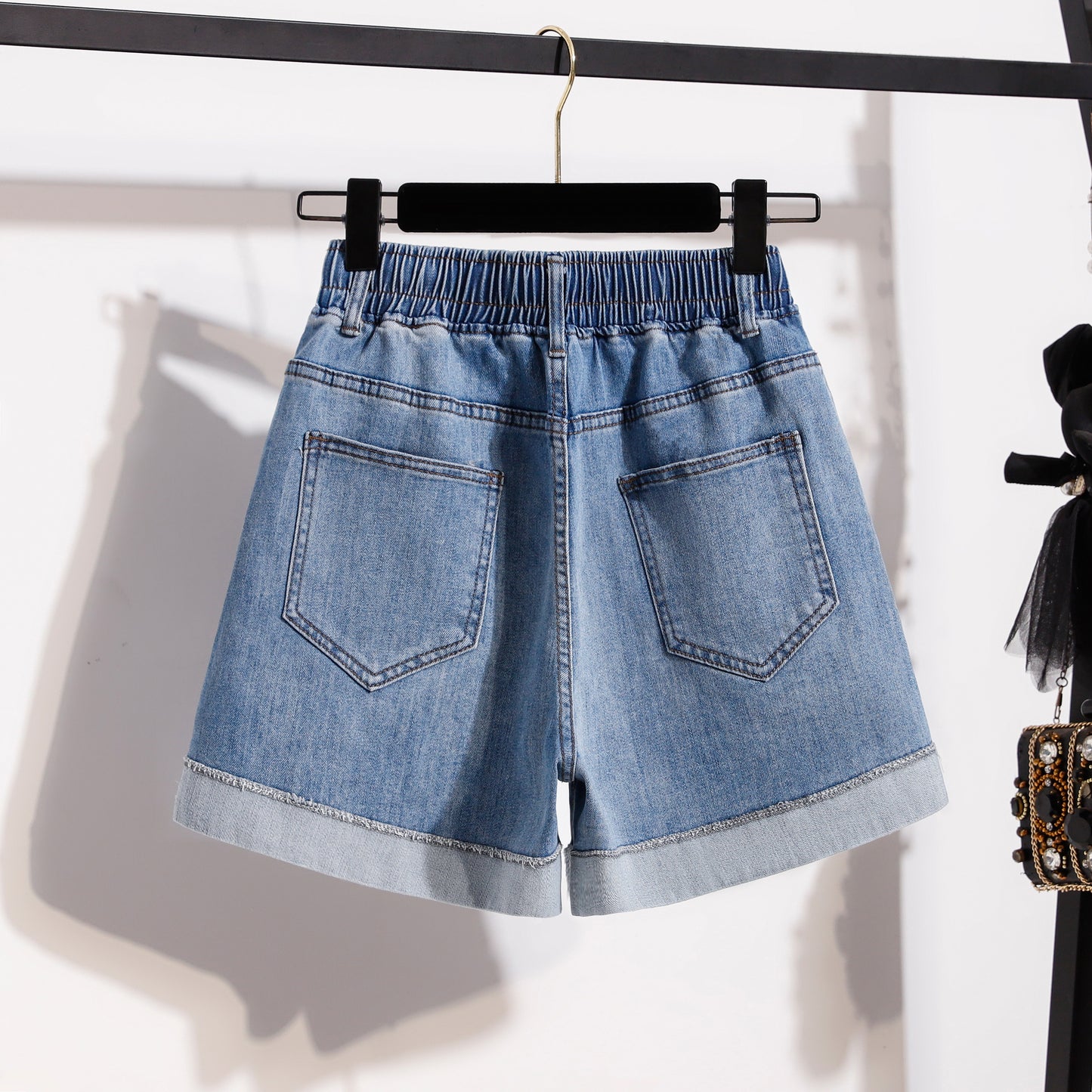 Women’s Stretch Denim Shorts with Drawstring Waist