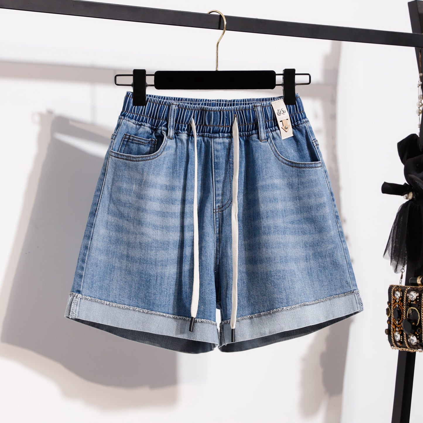 Women’s Stretch Denim Shorts with Drawstring Waist