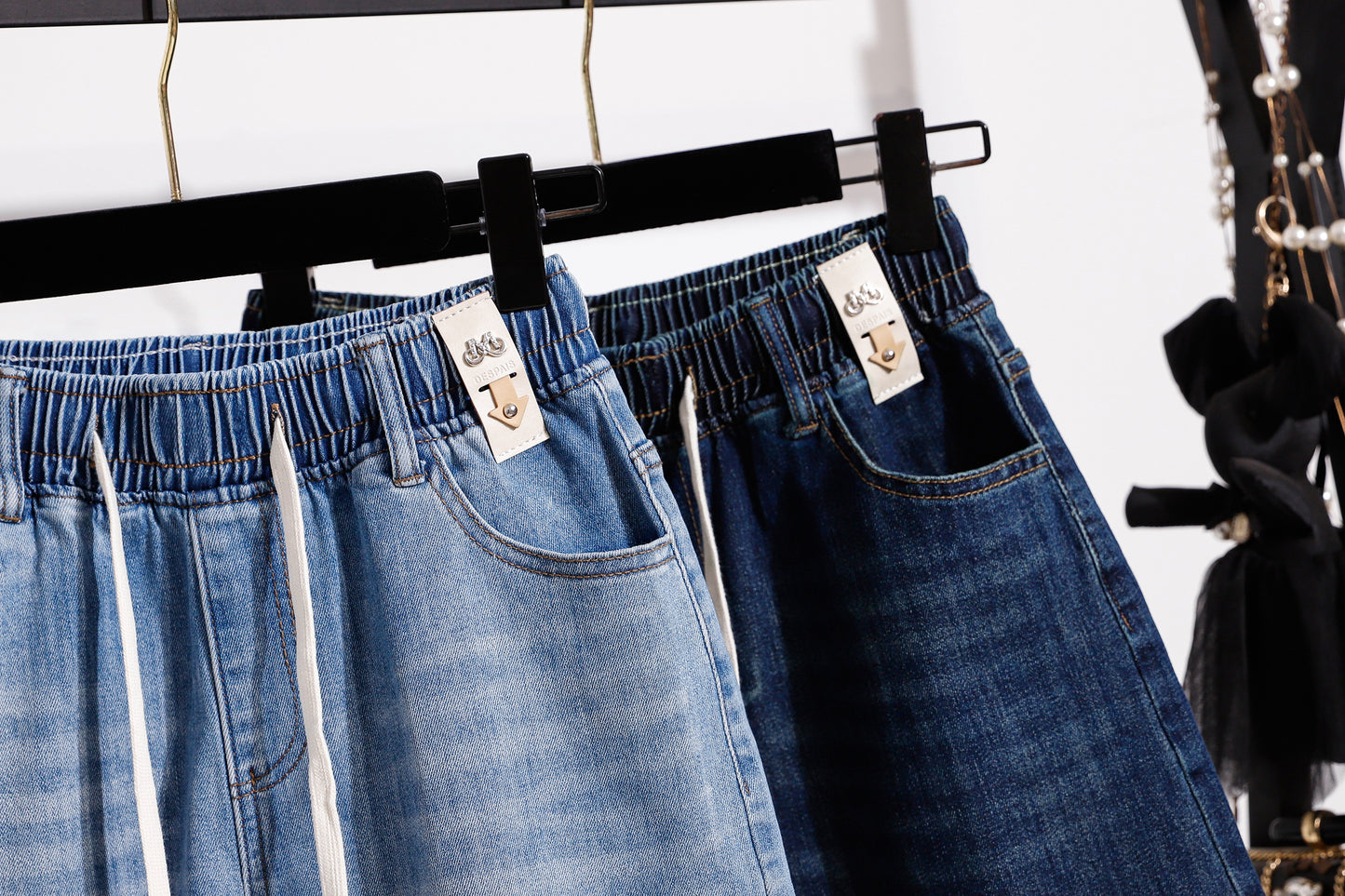 Women’s Stretch Denim Shorts with Drawstring Waist
