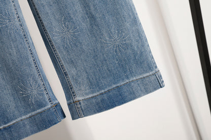 26-Women's Jeans Elastic Waist Baggy Wide Leg Denim