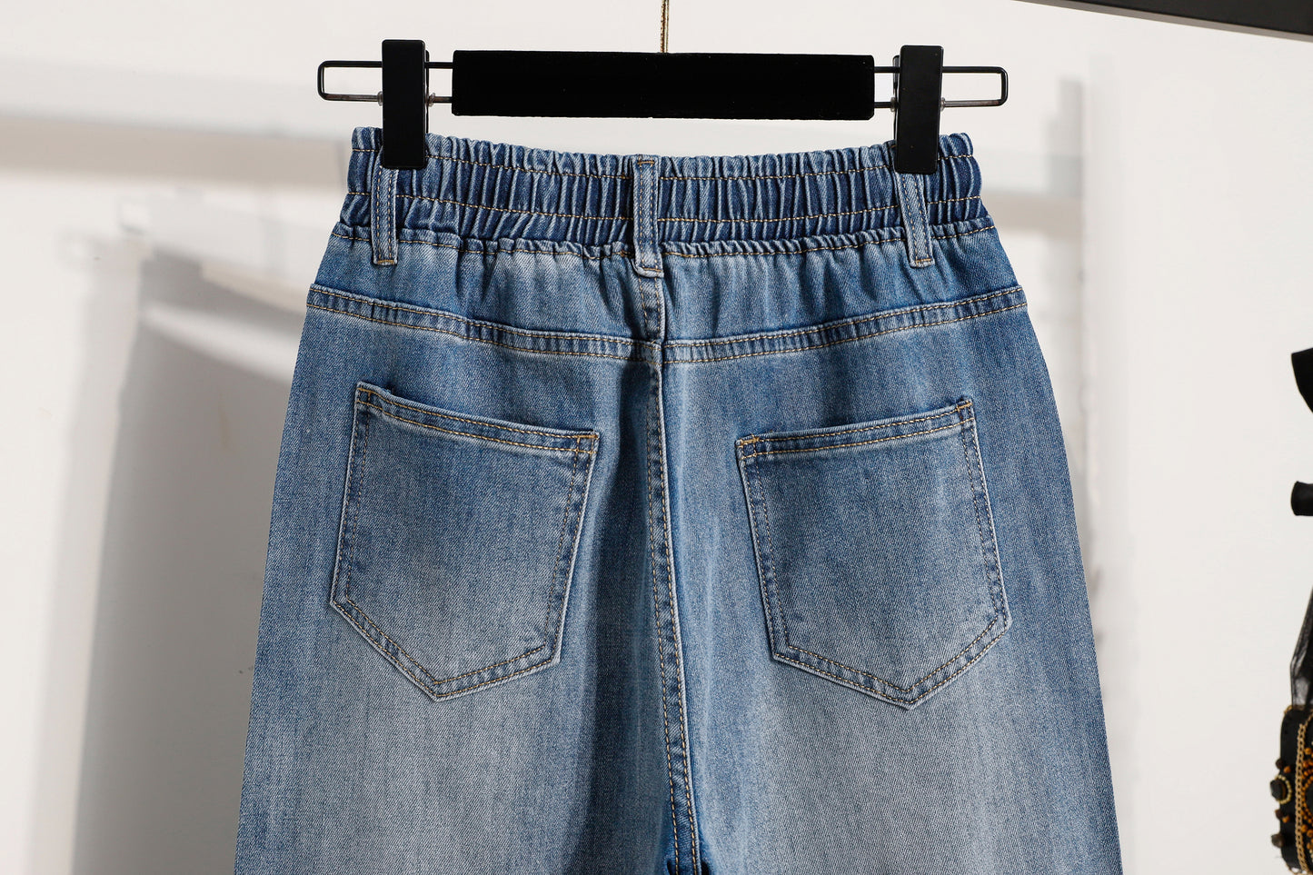 26-Women's Jeans Elastic Waist Baggy Wide Leg Denim