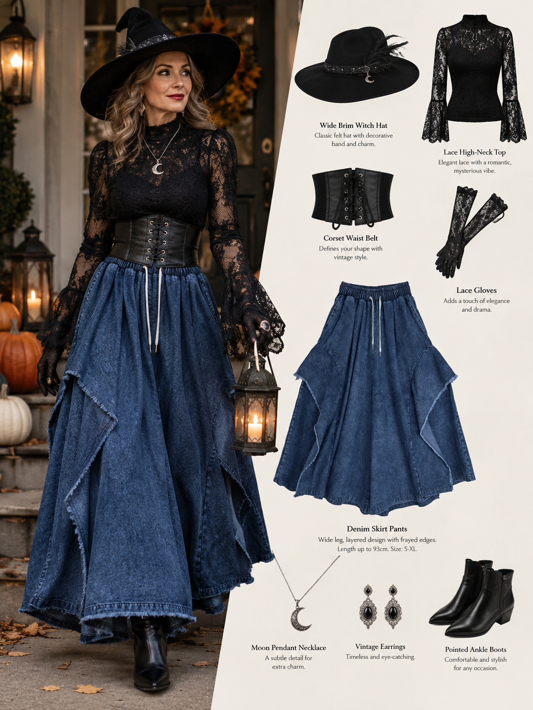 Wide-Leg Frayed Denim Skirt Pants