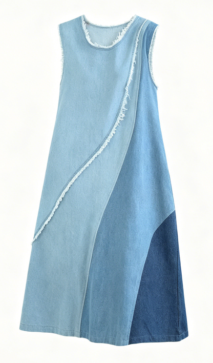 Women's Casual Sleeveless Denim Midi Dress Loose with Pockets