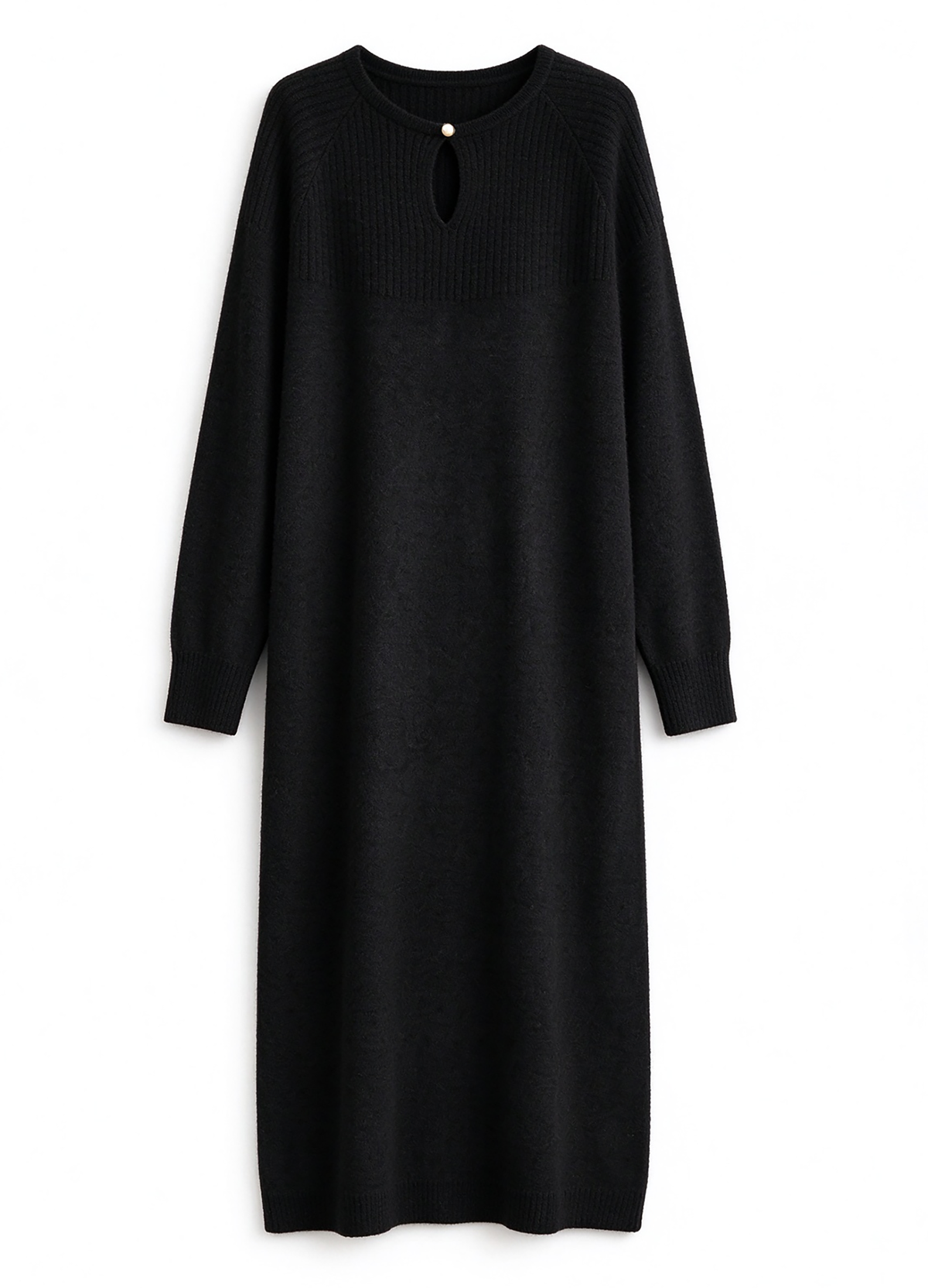 28721 Women's Keyhole Neck Knit Midi Dress – Relaxed Fit | 3 Colors