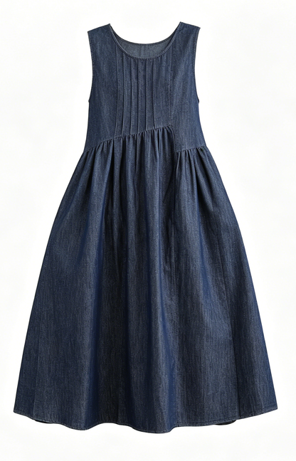 Casual Sleeveless Denim Loose Vest Midi Dress with Pockets