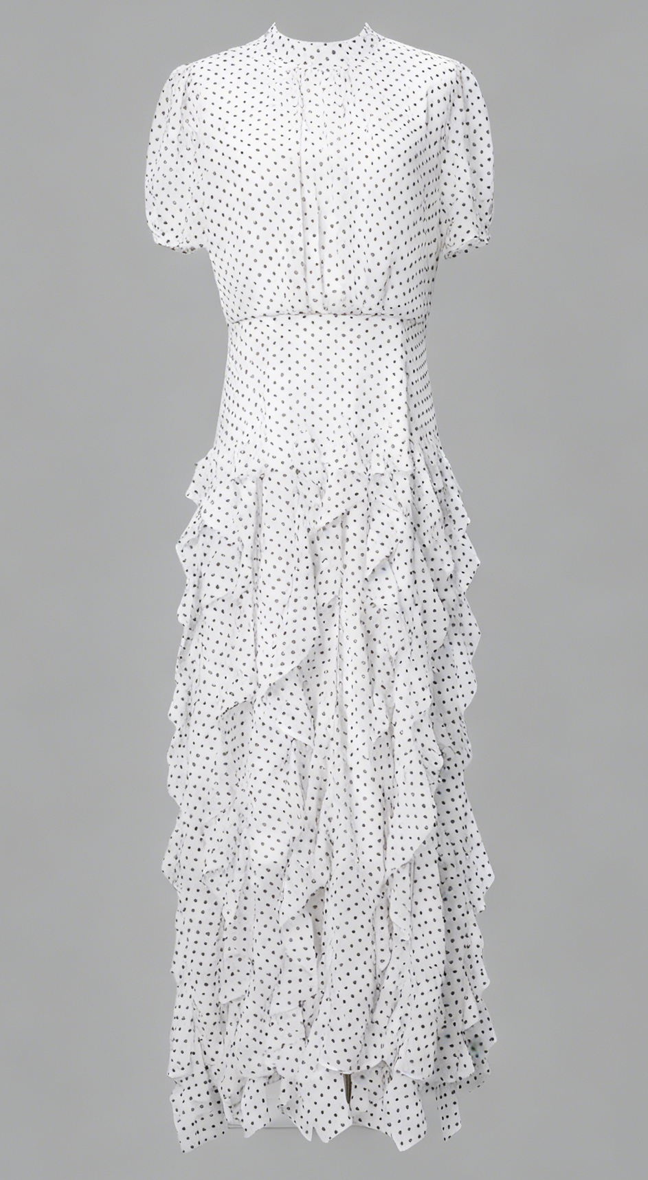 White Polka Dot Ruffle Chiffon Maxi Dress