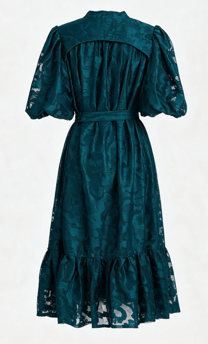 Green Lace Button Front Midi Dress | Elegant Garden Dress