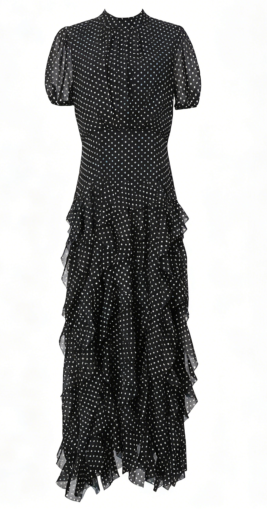 Black Polka Dot Ruffle Chiffon Maxi Dress