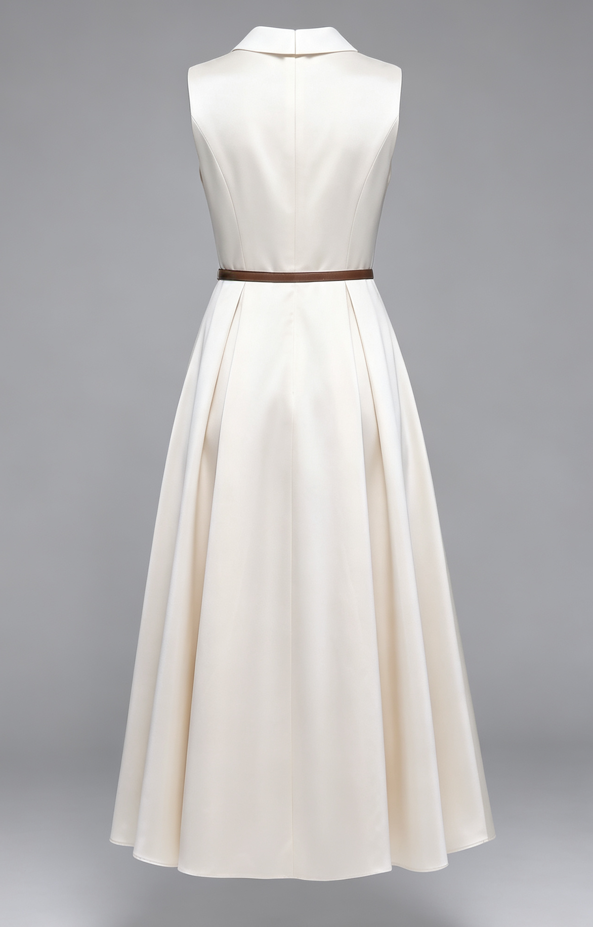 Satin A-Line Midi Dress with Belt | Black & Apricot